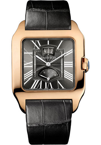 Cartier Santos Dumont Power Reserve Watch - 38 mm Pink Gold Case - Gray Dial - Gray Alligator Strap