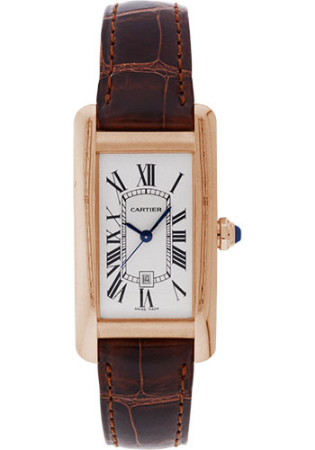 Cartier Tank Americaine Medium Model Watch - 41.6 x 22.6 mm Pink Gold Case - Brown Alligator Strap