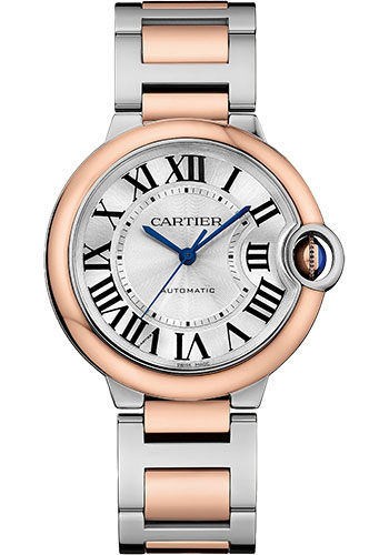 Cartier Ballon Bleu de Cartier Watch - 36 mm Steel and Rose Gold Case - Silvered Dial - Interchangeable Two-Tone Bracelet