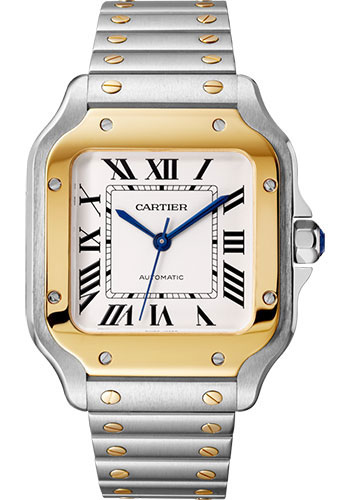 Cartier Santos de Cartier Watch - 35.1 mm Yellow Gold And Steel Case - Silvered Dial - Steel Bracelet