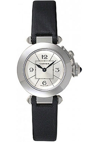 Cartier Miss Pasha Watch - 27 mm Steel Case - Silvered Dial - Toile De Moire Strap
