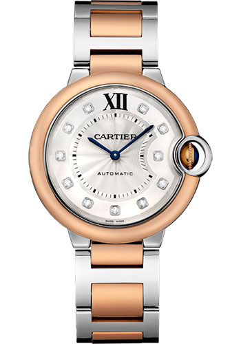 Cartier Ballon Bleu de Cartier Watch - 36 mm Steel Case - Pink Gold Bezel - Diamond Dial