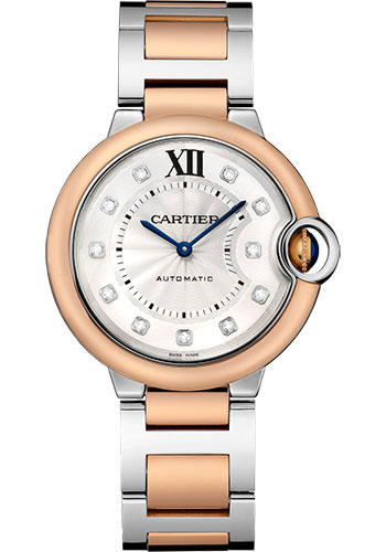 Cartier Ballon Bleu de Cartier Watch - 36 mm Steel Case - Pink Gold Bezel - Diamond Dial