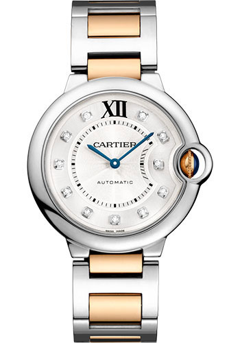 Cartier Ballon Bleu de Cartier Watch - 36 mm Steel Case - Diamond Dial - Pink Gold And Steel Bracelet