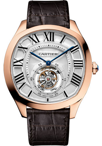 Cartier Drive de Cartier Flying Tourbillon Watch - 40 mm Pink Gold Case - White Galvanized Dial - Brown Alligator Strap