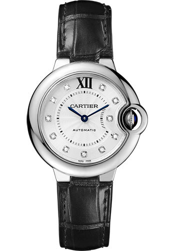 Cartier Ballon Bleu de Cartier Watch - 33 mm Steel Case - Diamond Dial - Black Alligator Strap