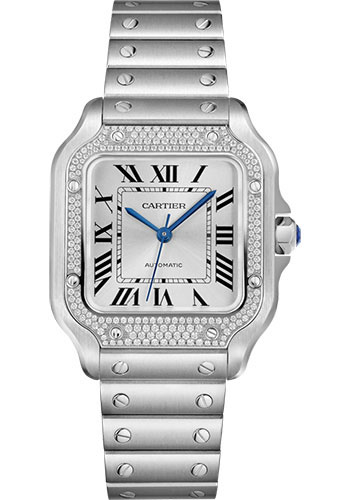 Cartier Santos de Cartier Watch - 35.1 mm Steel Case - Diamond Bezel - Sunray Dial - Interchangeable Bracelet