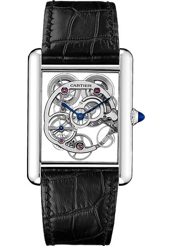 Cartier Tank Louis Cartier Watch - 30 mm White Gold Case - Pink Gold Case Bezel - Skeleton Dial - Black Alligator Strap