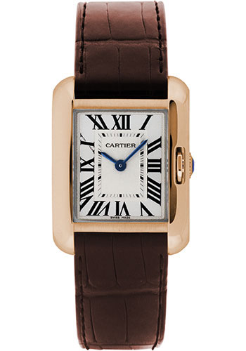 Cartier Tank Anglaise SM Watch - 30.2 mm Pink Gold Case - Brown Alligator Strap
