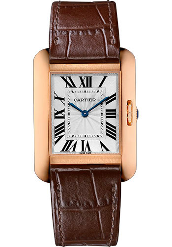 Cartier Tank Anglaise Watch - 34.7 mm Pink Gold Case - Brown Alligator Strap