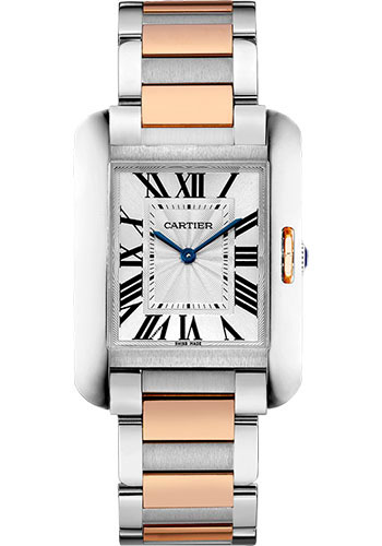 Cartier Tank Anglaise Watch - 34.7 mm Steel Case - Silver Dial - Pink Gold Bracelet