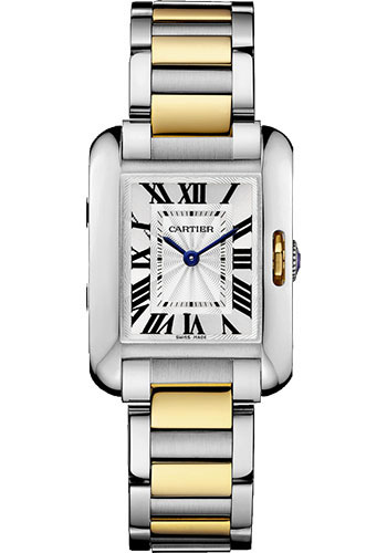 Cartier Tank Anglaise Watch - 30.2 x 22.7 mm Steel Case - Silver Dial - Yellow Gold And Steel Bracelet
