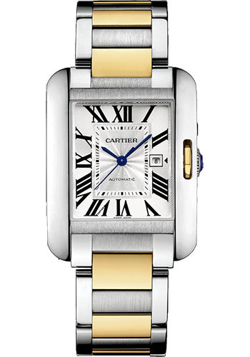 Cartier Tank Anglaise Watch - 39.2 x 29.8 mm Steel Case - Silver Dial - Yellow Gold And Steel Bracelet