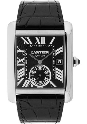 Cartier Tank MC Watch - 34.3 mm Steel Case - Black Dial - Black Alligator Strap