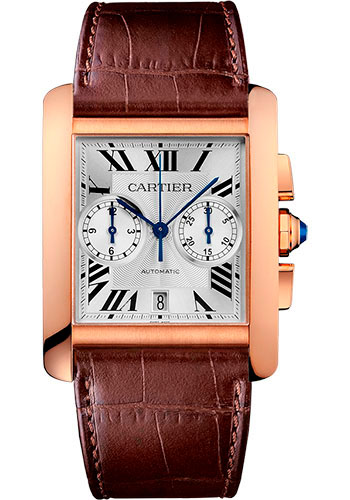 Cartier Tank MC Watch - 34.3 mm Pink Gold Case - Silver Dial - Dark Brown Alligator Strap