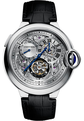 Cartier Ballon Bleu Flying Tourbillon Watch - 46.40 mm White Gold Case - Satin Brushed Dial - Black Alligator Strap