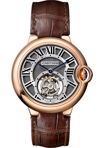 Cartier Ballon Bleu De Cartier Watch - 39 mm Pink Gold Case - Grey Dial - Brown Alligator Strap