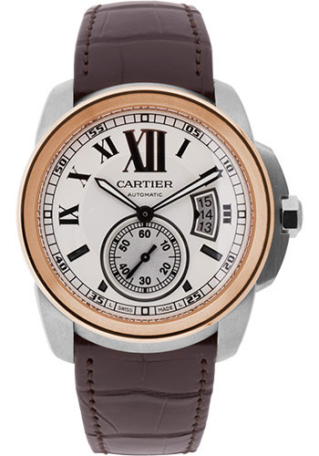 Cartier Calibre de Cartier Watch - 42 mm Steel Case - Pink Gold Bezel - Snailed Dial - Alligator Strap