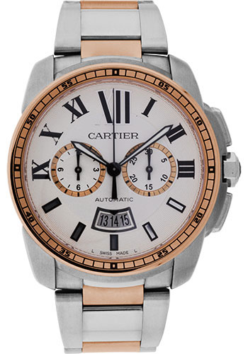 Cartier Calibre de Cartier Chronograph Watch - 42 mm Steel And Pink Gold Case - Silver Dial