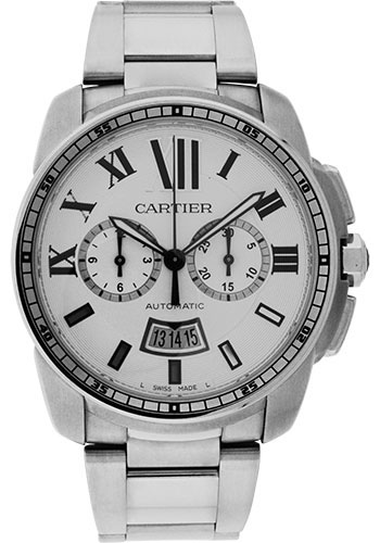 Cartier Calibre de Cartier Chronograph Watch - 42 mm Steel Case - Silver Dial