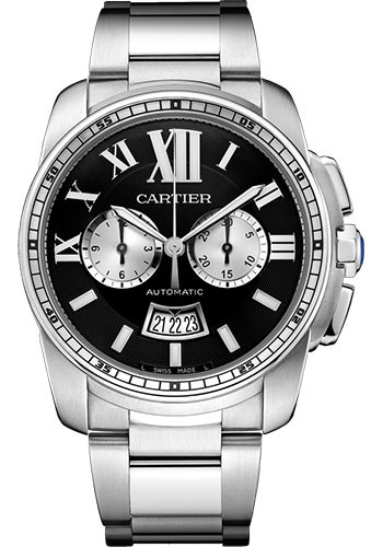 Cartier Calibre de Cartier Chronograph Watch - 42 mm Steel Case - Black Dial