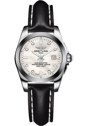 Breitling Galactic 29 SleekT Watch - Steel Case - Mother Of Pearl Dial - Black Leather Strap