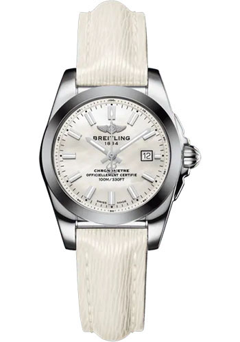 Breitling Galactic 29 Sleek Watch - Steel and Tungsten - Mother-Of-Pearl Dial - White Calfskin Leather Strap - Tang Buckle