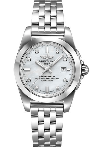 Breitling Galactic 29 Sleek Watch - Steel - Pearl Diamond Dial - Steel Bracelet