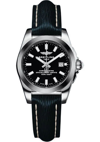 Breitling Galactic 29 Sleek Watch - Steel and Tungsten - Black Dial - Blue Calfskin Leather Strap - Tang Buckle