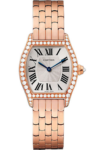 Cartier Tortue Watch - 30 mm Pink Gold Set Diamond Case - Pink Gold Bracelet