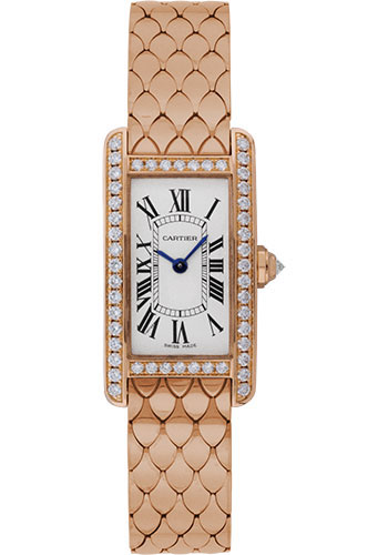 Cartier Tank Americaine Small Model Watch - 19 x 34.8 mm Pink Gold Diamond Case