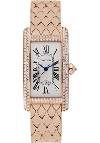 Cartier Tank Americaine Medium Model Watch - 41.6 x 22.6 mm Pink Gold Diamond Case