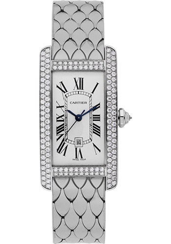 Cartier Tank Americaine Medium Model Watch - 41.6 x 22.6 mm White Gold Diamond Case - White Gold In Bracelet
