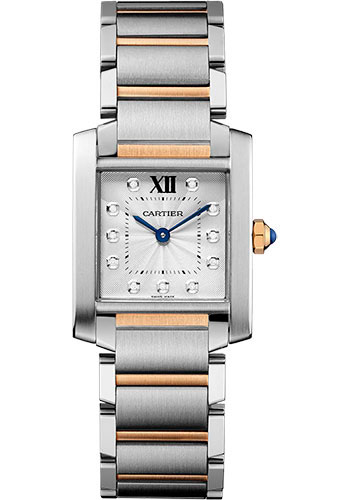 Cartier Tank Française Watch - 30.4 mm Pink Gold Case - Diamond Dial - Steel Bracelet
