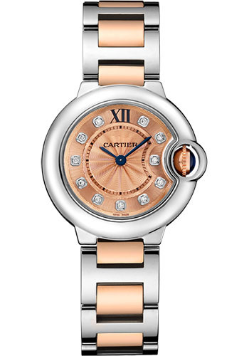 Cartier Ballon Bleu de Cartier Watch - 28 mm Steel Case - Pink Gold Bezel - Pink Dial - Pink Gold And Steel Bracelet