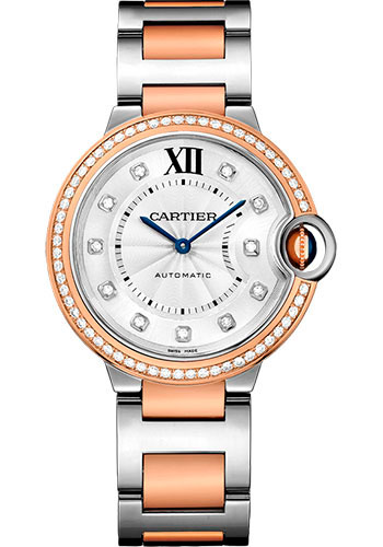 Cartier Ballon Bleu de Cartier Watch - 36 mm Steel Case - Pink Gold Diamond Bezel - Diamond Dial - Steel And Pink Gold Bracelet