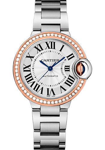 Cartier Ballon Bleu de Cartier Watch - 33 mm Steel Case - Pink Gold Diamond Bezel