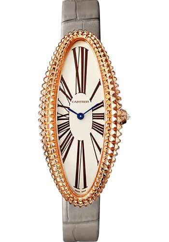 Cartier Baignoire Allongée Watch - 47 mm Pink Gold Case - Light Gray Strap