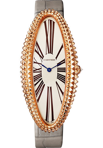 Cartier Baignoire Allongée Watch - 52 mm Pink Gold Case - Light Gray Strap