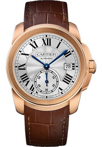 Cartier Calibre de Cartier Watch - 38 mm Pink Gold Case - Silvered Dial - Dark Brown Alligator Strap