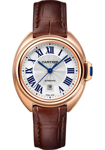 Cartier Cle de Cartier Watch - 31 mm Pink Gold Case - Silver Dial - Brown Alligator Strap