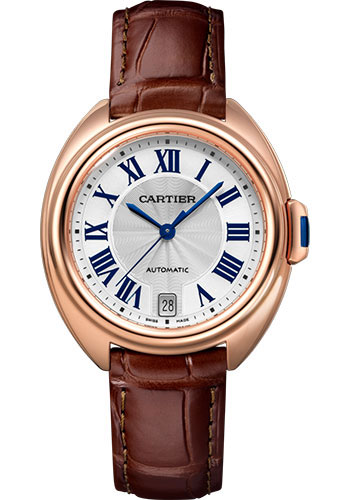 Cartier Cle de Cartier Watch - 35 mm Pink Gold Case - Silver Dial - Brown Alligator Strap