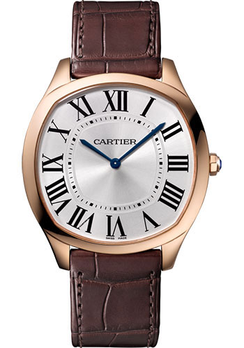 Cartier Drive de Cartier Extra Flat Watch - 38 mm Pink Gold Case - Silvered Dial - Brown Alligator Strap