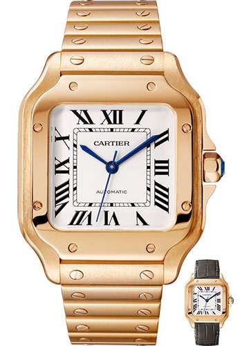 Cartier Santos de Cartier Watch - 35.1 mm Pink Gold Case - Silvered Dial - Allilgator Strap