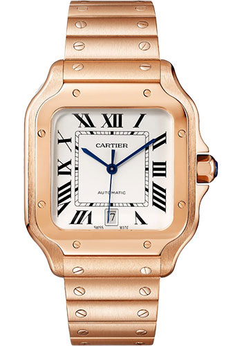 Cartier Santos de Cartier Watch - 39.8 mm Rose Gold Case - Silvered Opaline Dial - Alligator Skin Bracelet