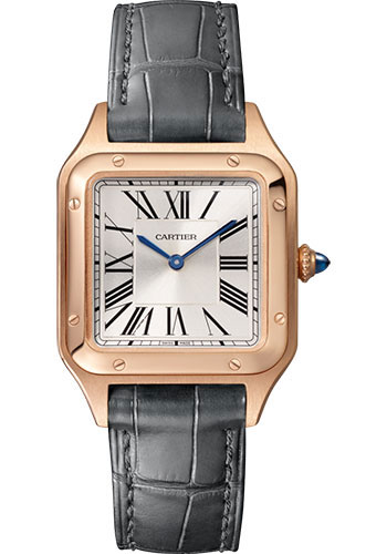 Cartier Santos-Dumont Watch - 38 mm Pink Gold Case - Silver Dial - Black Strap