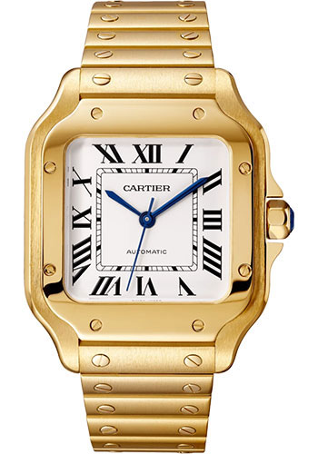 Cartier Santos de Cartier Watch - 35.1 mm Yellow Gold Case - Silvered Opaline Dial - Alligator Skin Bracelet