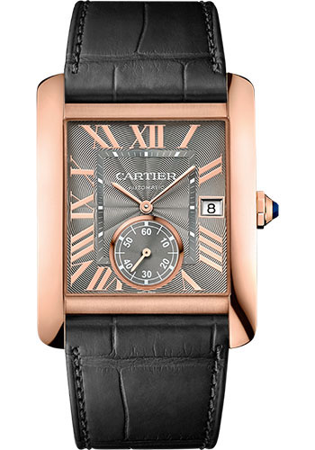 Cartier Tank MC Watch - 34.3 mm Pink Gold Case - Gray Dial - Dark Gray Alligator Strap