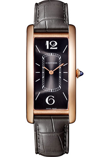 Cartier Tank Cintrée Watch - 46.3 mm Pink Gold Case - Black Dial - Dark Gray Alligator Strap
