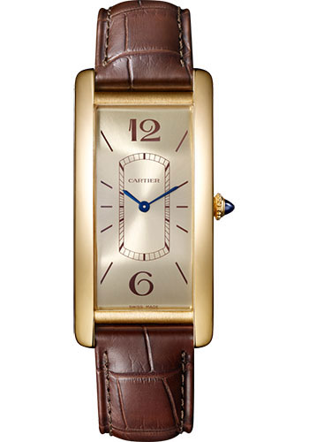Cartier Tank Cintrée Watch - 46.3 mm Yellow Gold Case - Golden Dial - Brown Alligator Strap